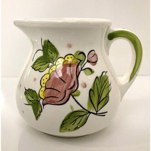 Vintage Rubens Originals Floral Hand-painted Ceramic Pitcher ~ Japan 1977